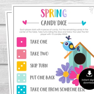 Spring Candy Dice Game, Fun Springtime Party Game, Classroom Game for Kids, Group Dice Game , Spring Activity Printable, Kids Party Game
