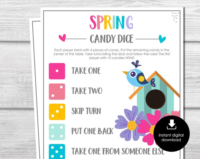 Spring Candy Dice Game Printable, Spring Activity Adults & Kids ...