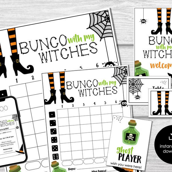 Halloween Bunco Score Cards, Bunco with my Witches Score Sheets, October, Bunco Invitation, Halloween Theme Bunco Party, October Bunco Night