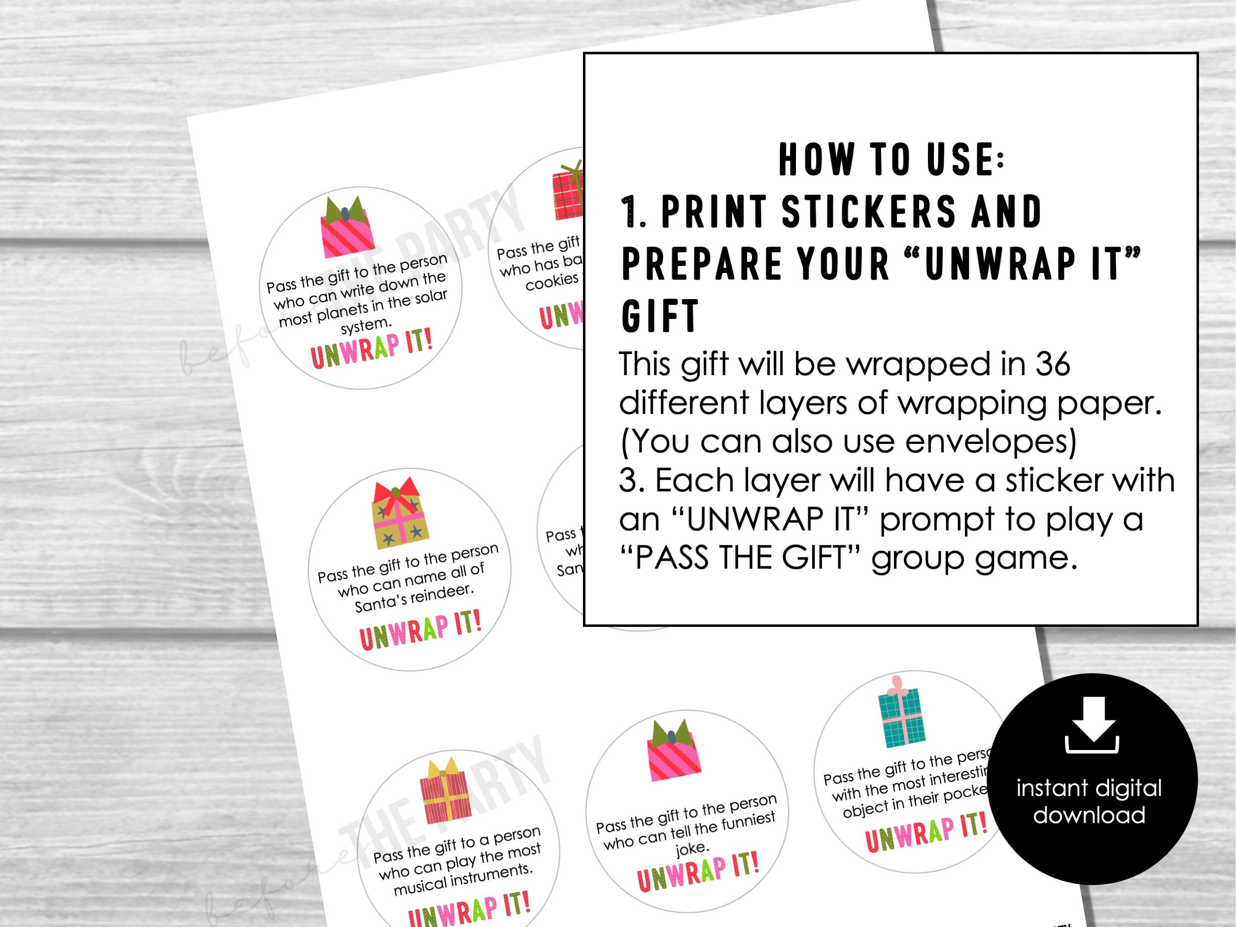 Christmas Pass the Gift, Group Unwrapping Game Stickers, Pass the