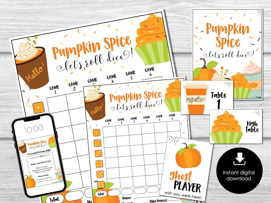 Pumpkin Spice Bunco Score Cards Autumn Bunco Score Sheets FALL Bunco Pumpkin Spice Bunco Score Cards Autumn Bunco Score Sheets FALL Bunco