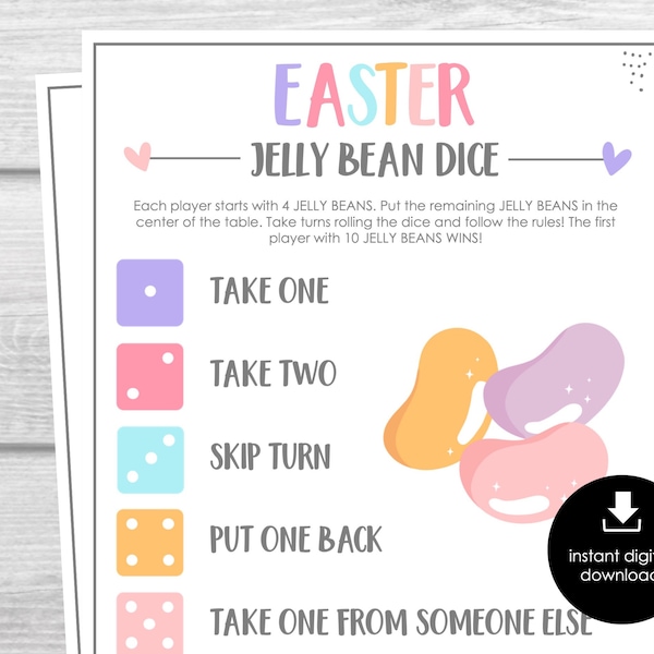 Easter Jelly Bean Dice Game, Easter Party Game, Easter Games, Easter Games for Kids and Adults, Easter School game, Easter Game Printable