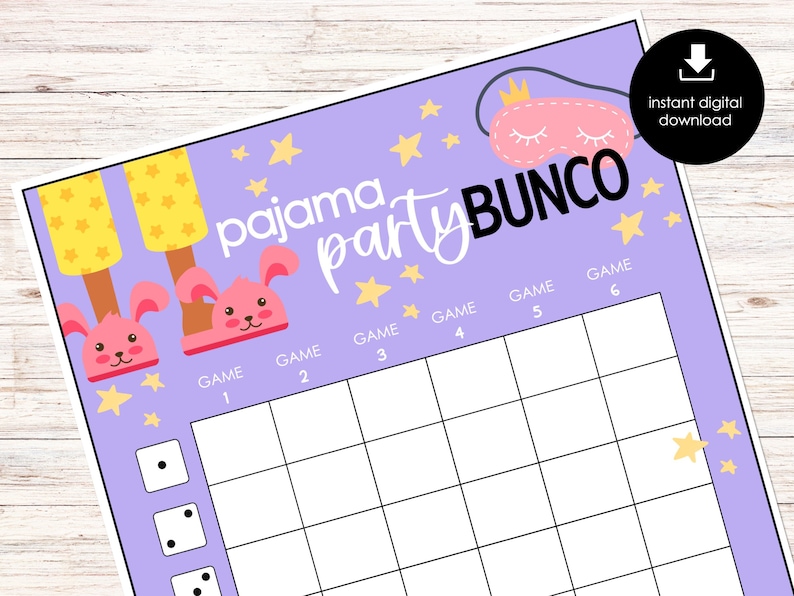 Pajama Party Bunco Score Cards, Bunco Score Sheets, Bunco Invitation ...