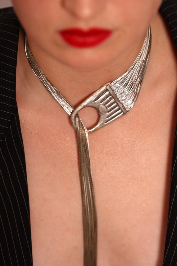 silberne Kette bzw. Gürtel von Jean Paul Gaultier silberne Fäden Vintage 90s Y2K Statement Piece
