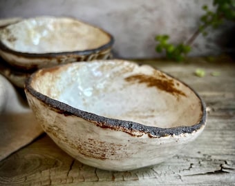 Ceramic Bowls, Handmade Bowls, Rustic Bowls, Minimalist Stoneware, Handmade Ceramic Bowls, Ceramic Soup Bowl, Tilted Bowl, Irregular Shape