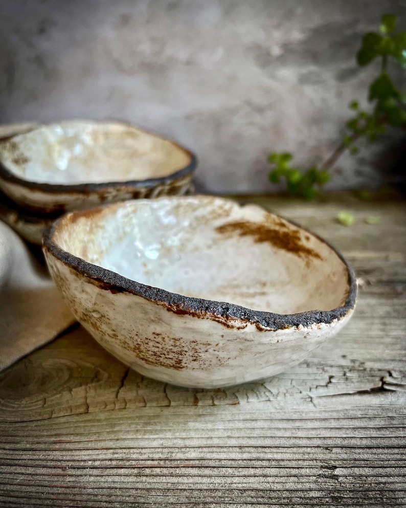 Ceramic Bowls, Handmade Bowls, Rustic Bowls, Minimalist Stoneware, Handmade Ceramic Bowls, Ceramic Soup Bowl, Tilted Bowl, Irregular Shape image 1