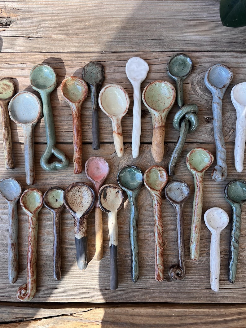 Ceramic Spoons, Stirring Spoons, Handmade Ceramic Spoons, Handmade Pottery Spoons, Valentines Day Gift, Gift For Her, Organic Shapes Spoons image 1