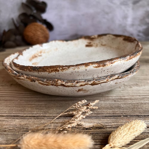 Ceramic Bowl White Bowls Rustic Bowls Pasta Bowl Ceramic Etsy