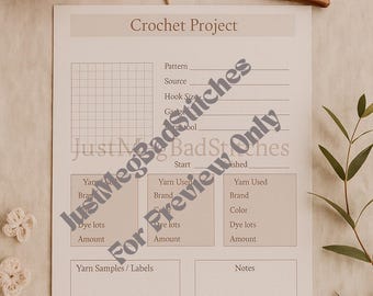 Crochet Project Planner PDF – Printable Crochet Journal for Yarn, Hook Sizes, & Pattern Notes