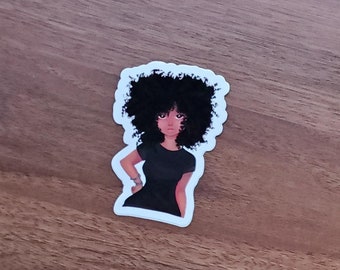 Black Women Art Decals Natural Hairstyle Decorative Waterproof 3 Inch Vinyl Stickers for Planners, Laptops, Mugs, Afro Puff - Curly Kinky