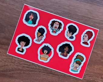 Black Women Art Decals Natural Hairstyle Decorative Waterproof Vinyl Stickers for Planners, Laptops, Mugs, Afro Puff - 4x6 inch Sheet 2