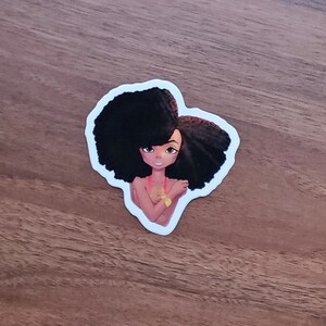 Black Women Art Decals Natural Hairstyle Decorative Waterproof 3 Inch Vinyl Stickers for Planners, Laptops, Mugs, Afro Puff - Afro Queen