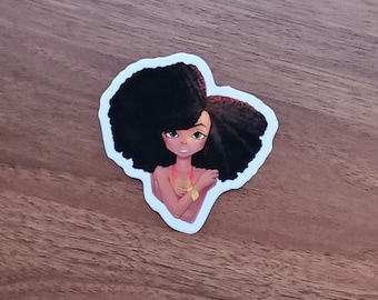 Black Women Art Decals Natural Hairstyle Decorative Waterproof 3 Inch Vinyl Stickers for Planners, Laptops, Mugs, Afro Puff - Afro Queen
