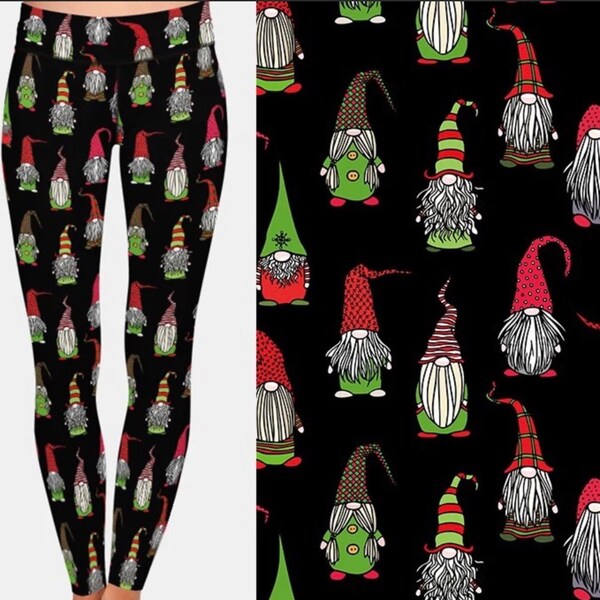 Christmas Gnomes Black Background Super Soft Yoga Waist Leggings