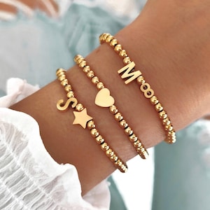 Pulsera corazón acero inoxidable oro / pulsera letra con estrella / pulsera inicial letra signo infinito / pulsera pareja nombre infinito