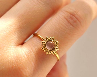 Anello solare in oro regolabile e impermeabile / anello solare / anello da donna in acciaio inossidabile / anello in oro placcato oro 18k / anello con pietra / anelli da donna