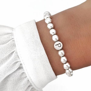 Pulsera de pareja con letra/pulsera letra plata/pulsera de perlas pulsera de bolas con inicial plata/pulsera de la amistad con inicial
