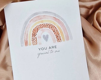 You are special to me postcard / postcard with rainbow / postcard with heart / I love you card / special person postcard matt