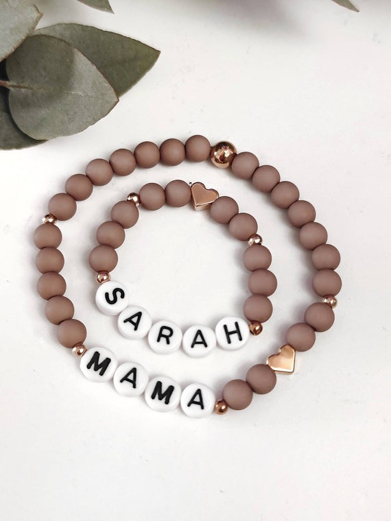 Mother child bracelet set mom baby bracelet mother's day mother gift  partner bracelet rose gold name bracelet baby girl letter heart