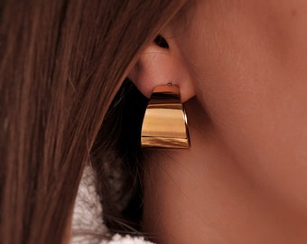 Pendientes de aro anchos oro / Pendientes gruesos impermeables / Pendientes de aro de oro / Pendientes llamativos / Pendientes anchos de oro / Pendientes de mujer de oro