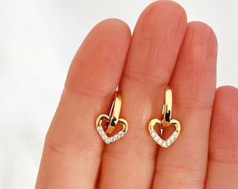 Zircon Heart Hoop Earrings gold / Heart Hoop Earrings gold / Elegant Heart Earrings for Women / Sweet Heart Hoop Earrings / Girlfriend Gift Idea