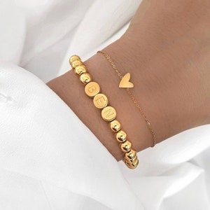 Pulsera de pareja personalizada / pulsera de oro / pulsera de perlas con nombre / pulsera con letras / pulsera con grabado / pulsera con nombre de oro