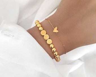 Personalized partner bracelet / Gold bracelet / Beaded bracelet with name / Bracelet with letters / Engraved bracelet / Name bracelet gold