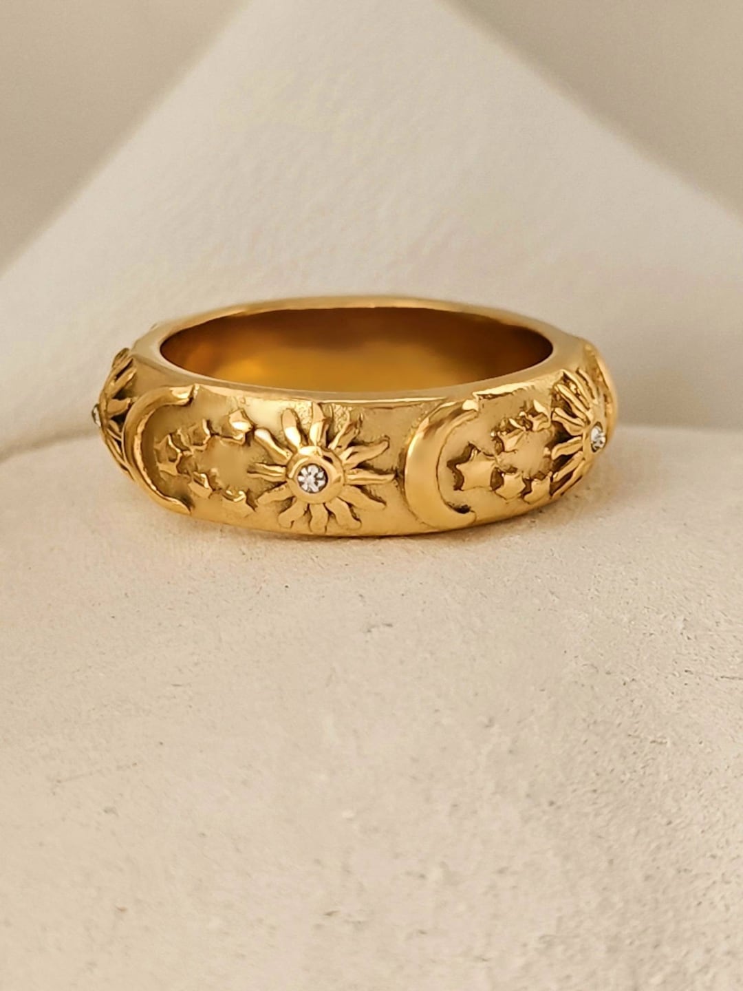 Vergoldeter Sonne-Mond Ring 925 Sterling Silber - Verstellbarer Damenschmuck