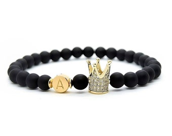 Partner bracelet King & Queen / bracelet with crown and letter / King bracelet with initial / bracelet with engraving personalized crown gold silb