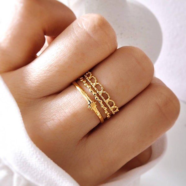 Ornament Ring gold mit Stern / Orient Ring gold für Frauen / Edelstahl Ring wasserfest 18k vergoldet / Vintage Ring gold / Sternen Ring gold