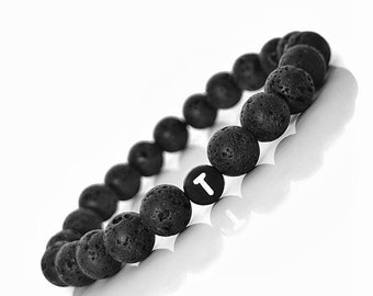 Partner bracelet letter lava natural stone black wish engraving love gift initial friends personalized for couples man and woman