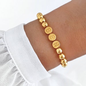 Partnerarmband Personalisiert mit Wunschtext gold / Perlenarmband / Armbänder mit Buchstaben deiner Kinder Partner / Initialen Individuell