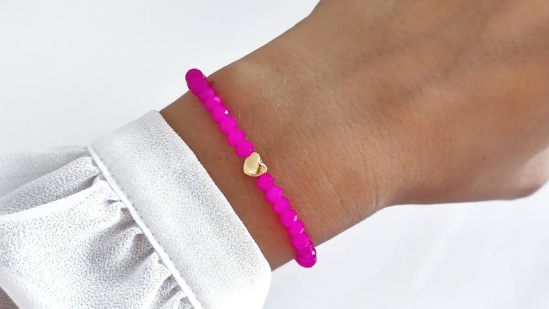 Armbänder Glas Perlen Gelb/Gold mit Herz er Set