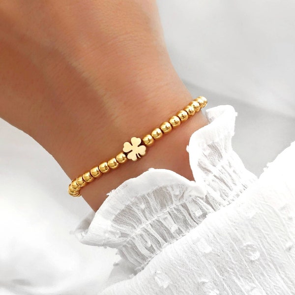 Glücks Armband gold / Perlenarmband mit Kleeblatt gold / Kugelarmband Glück / Mama Oma Schwester Geschenk / Armband good Luck / Glücksband