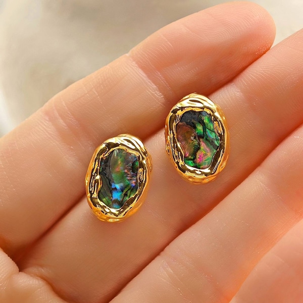 925 earring abalone shell stud earrings / shell earring 925 / women summer earrings blue green / shell stud earrings gold / earring holiday