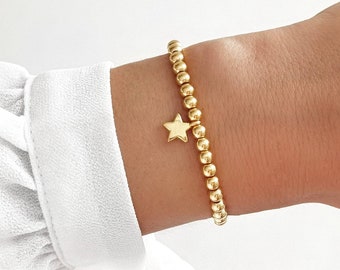 Perlenarmband mit einem Stern gold / Stern Himmel Kugelarmband / Filigranes Perlenarmb / Stern Armband silber gold Schmuck Baby Kind Mama