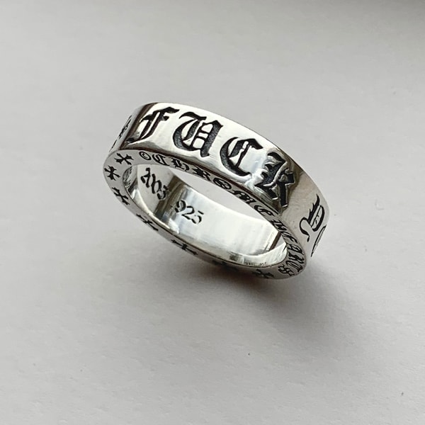 Gothic Silver Chrome Fuck You / Forever Ring