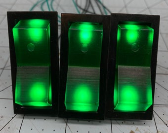 Translucent Large Green on Black Rocker Switch with LEDS *LIMITED RUN*