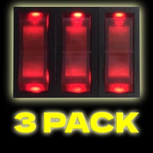 May include: Three black toggle switches with red LED lights. The switches are in a 3 pack.