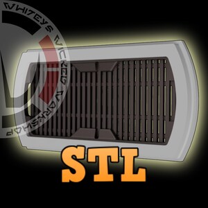 May include: A rectangular floor register vent with a light gray frame and a dark brown slatted grille insert. The text STL is displayed in large orange letters at the bottom, and a circular logo for Whitey's Wicked Workshop is visible.