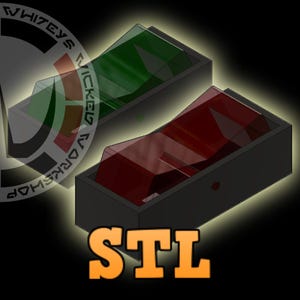 Puede incluir: Dos interruptores basculantes iluminados, uno verde y otro rojo, están colocados en carcasas rectangulares negras. La palabra "STL" se muestra en letras de bloque naranja en la parte inferior. La imagen tiene un fondo oscuro con un efecto brillante.