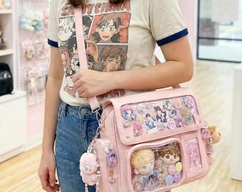 Bolso Ita transparente morado, convención de anime, bandolera de coleccionista de K-Pop, bolso de exhibición para cosplay