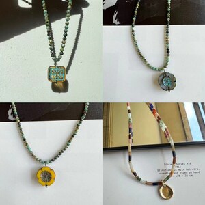 handmade vintage style glass pendant with mini turquoise necklace,minimal,natural gemstone.