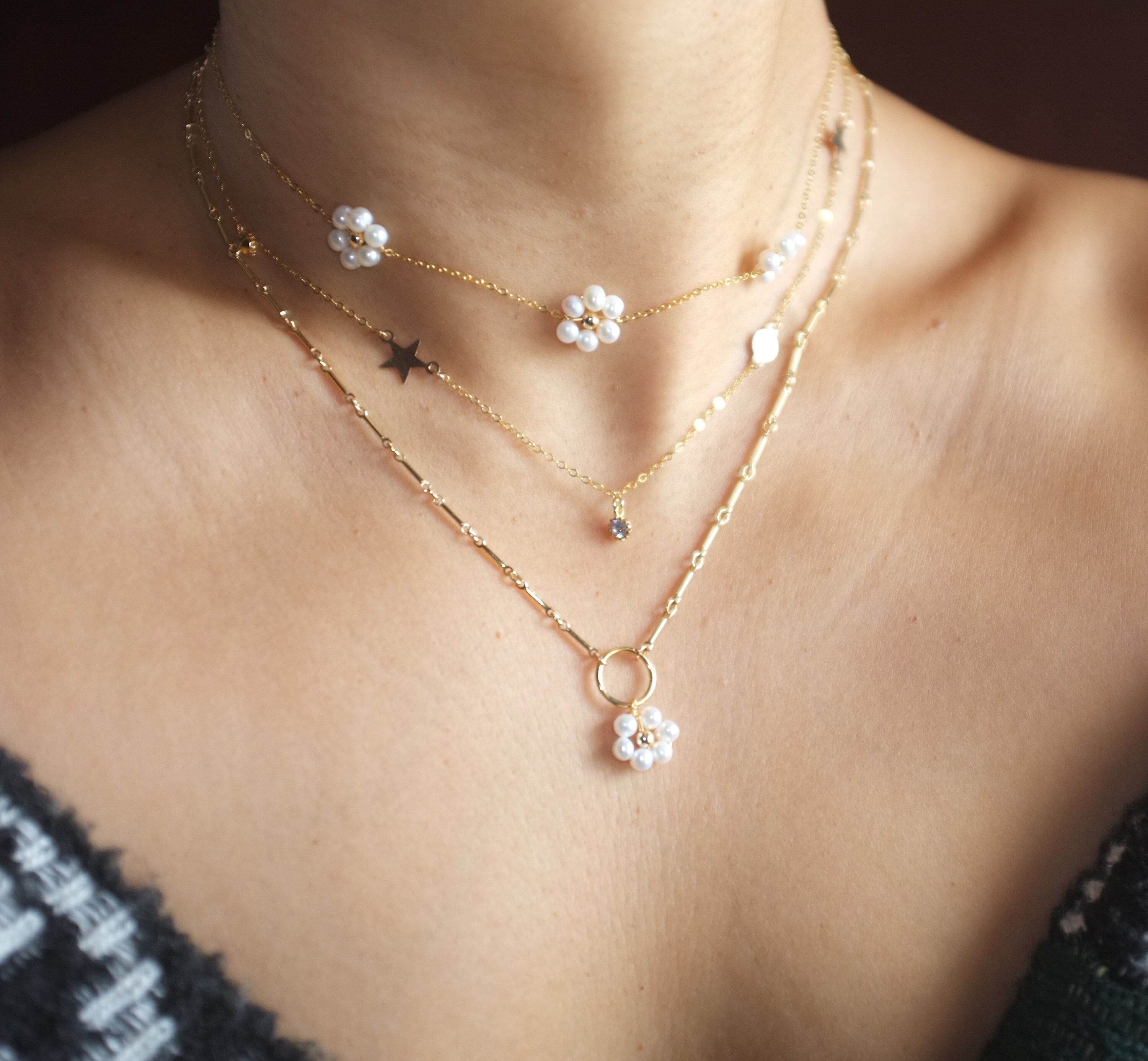 ★VINTAGE HOLLYWOOD★ Mini Daisy Pearl Necklace VINTAGE HOLLYWOOD】Mini Daisy Pearl Necklace〜ネックレス