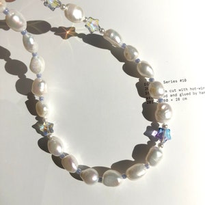 fresh water pearls with stars necklace, hand made, light purple, unisex jewelry