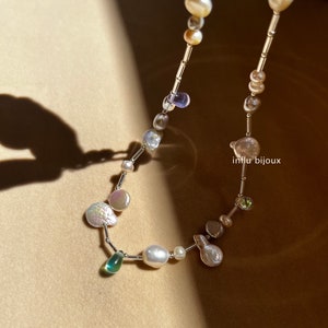 handmade water drop freshwater pearls with glass beads necklace,fairycore,unisex jewelry