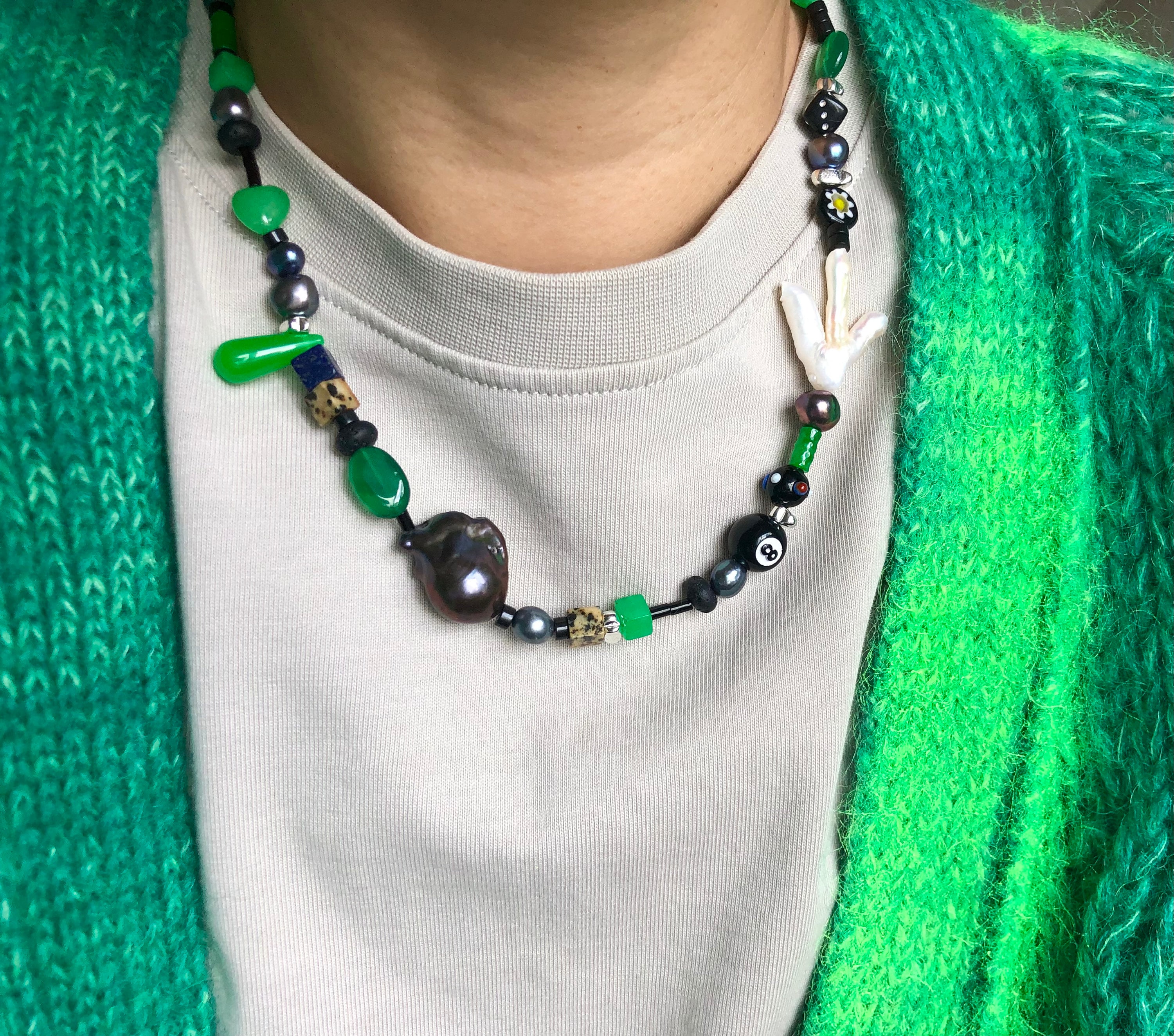 ネックレス・ペンダント Handmade green pearl necklace Handmade Green Jade & Keshi Pearl Necklace, Unisex Jewelry - Etsy