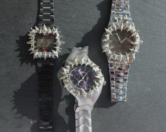 Handmade Spiked Unisex Watch,women/men watch, spiky gothic.gothcore.Soldering