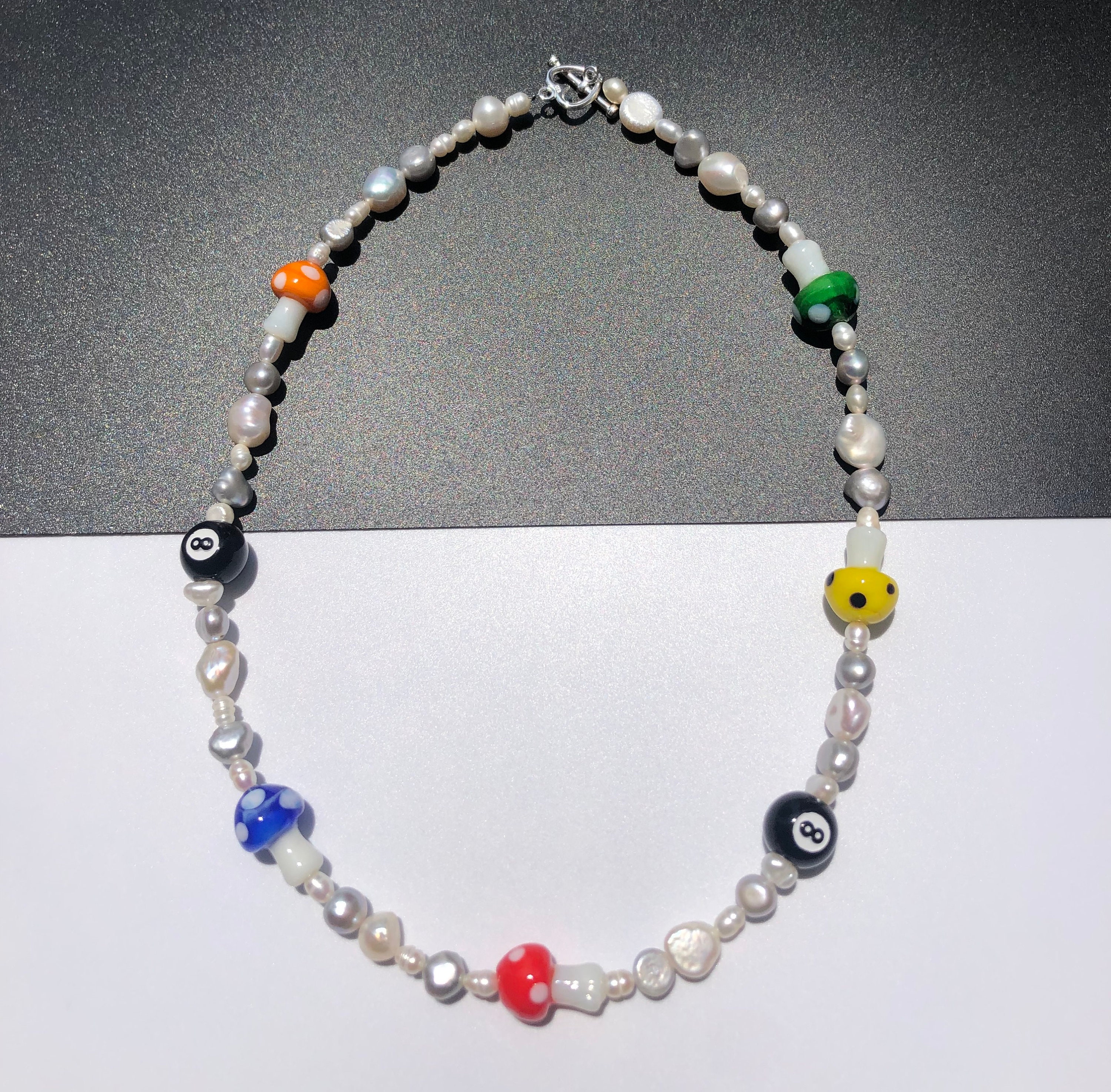 Freshwater Keshi Pearls With Lampwork Mushroom Necklace,g Freshwater Keshi Pearls With Lampwork Mushroom Necklace,g