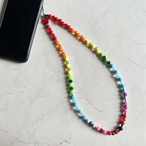 rainbow beads and crystal phone strap, phone charms jewelry